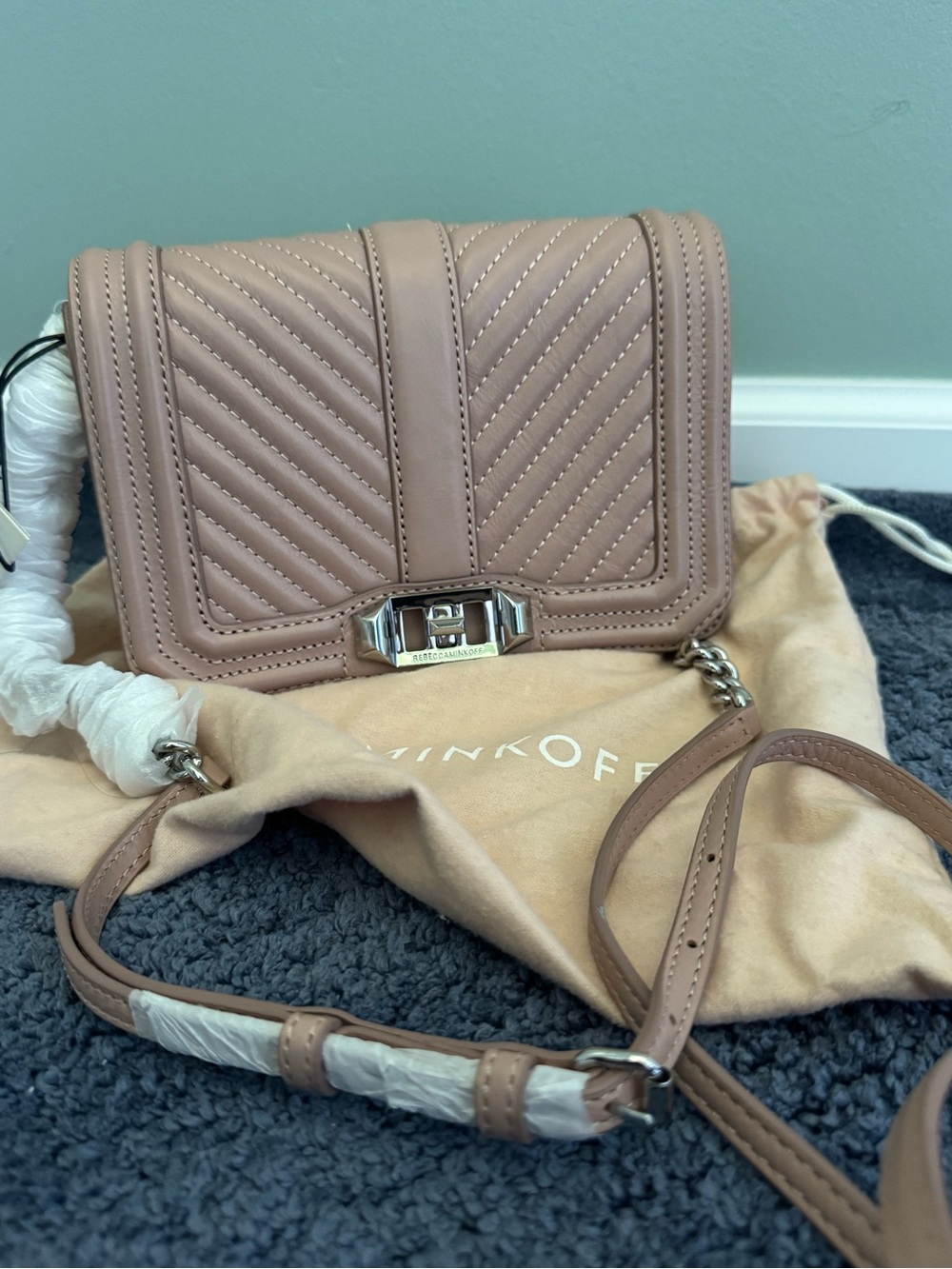 Rebecca Minkoff Quilted Love Leather Crossbody Bag - Nude Tan